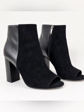 Sam Edelman Black Suede Leather Peep Toe Ankle Boots Block Heel 9